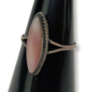 Vintage Pink Opal 925 Silver Oval Ring